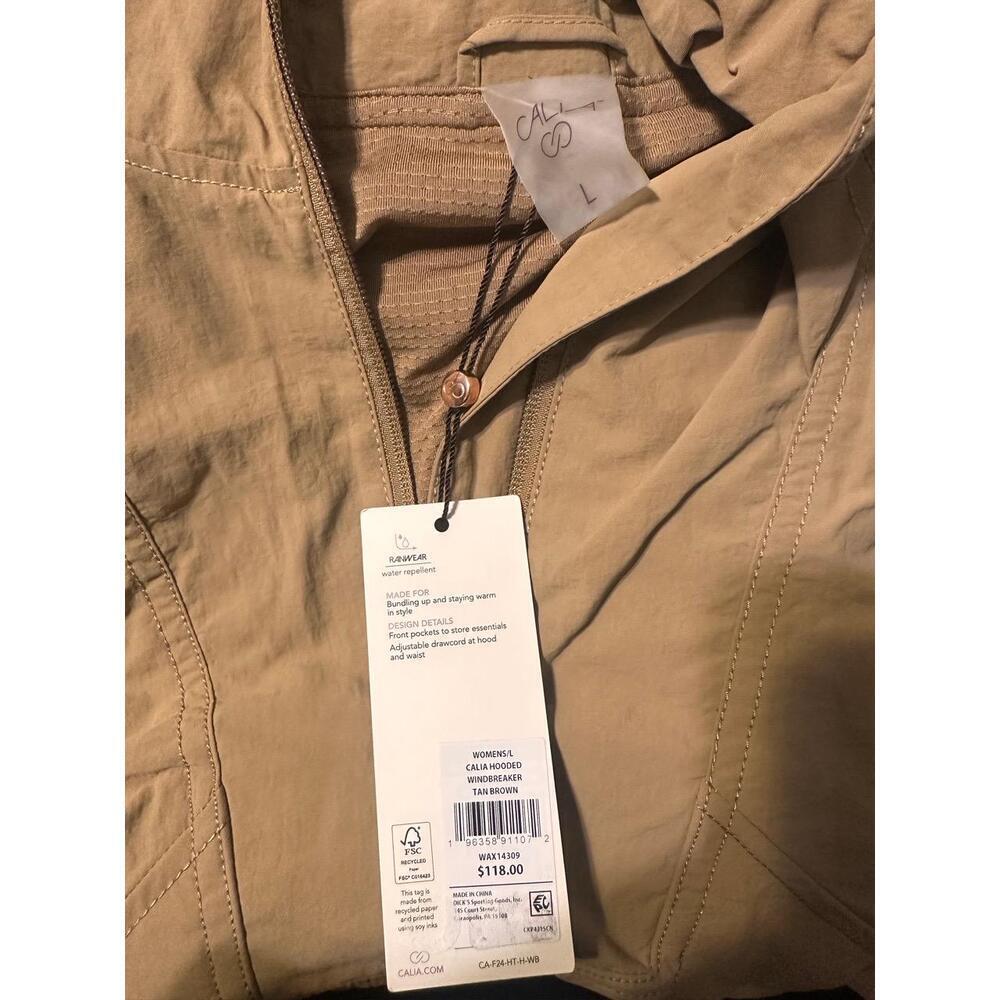 CALIA Hooded Windbreaker Womens L Tan Brown Pullover Anorak Water Repellent Spor - Picture 6 of 8